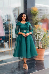 Elegant emerald green midi dress